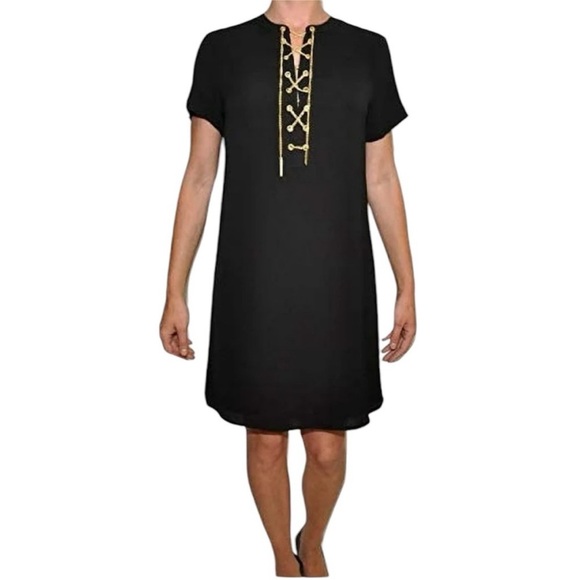 New with tags Michael Kors gold chain lace front hunter green dress Size medium. - Picture 3 of 9